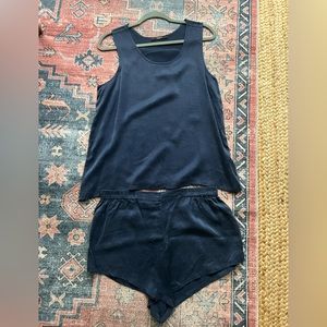 Indigo size L 100% washable silk quince night gown set.